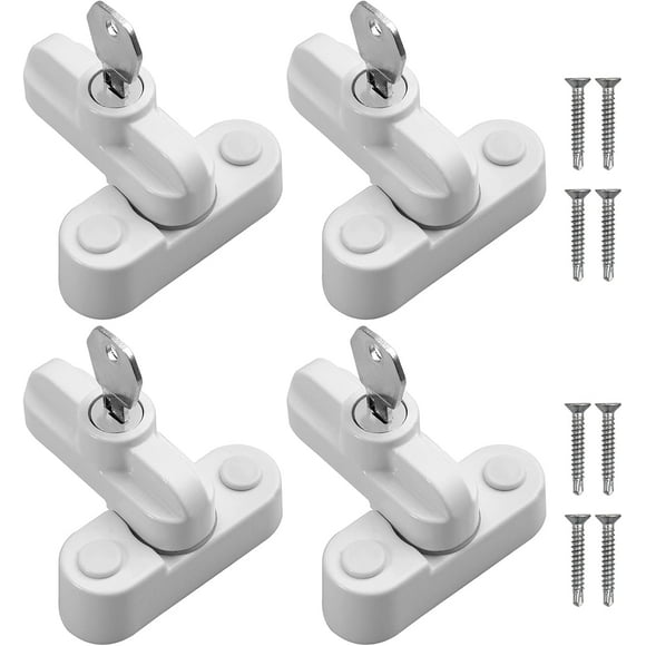 4 PCS Sash Jammer Blockers with Keys, Kamtop Locking Sash Blocker with Screws, Window Anti-Theft Lock Durable Zinc Alloy Window Restrictor