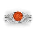 thumbnail image 2 of Clara Pucci 14K White Gold Round Cut 1.5Ct Simulated Red Diamond Engagement Ring + Matching Band - Luxury Box Included, 2 of 7