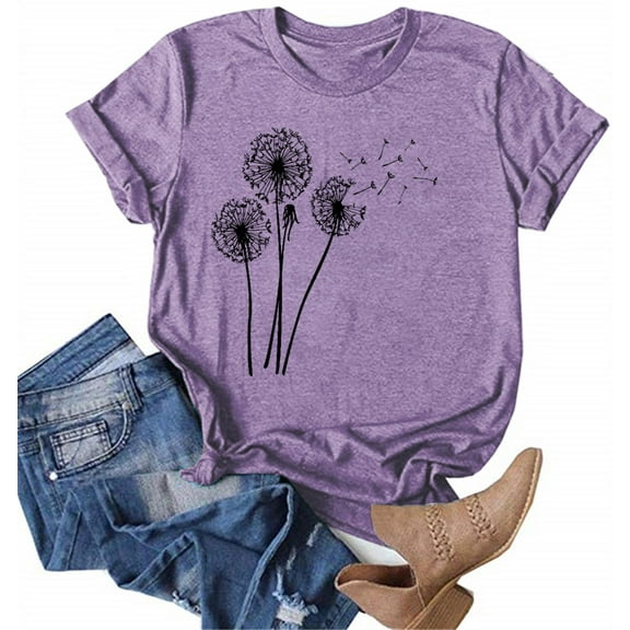 Sherrylily Dandelion Print Fashion Tops Summer T-shirt for Women