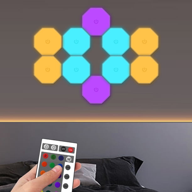 Lámpara De Panal Lámpara Luz de pared empalmable de iluminación ambiental LED RGB 3pcs para Bar Party (Octágono)