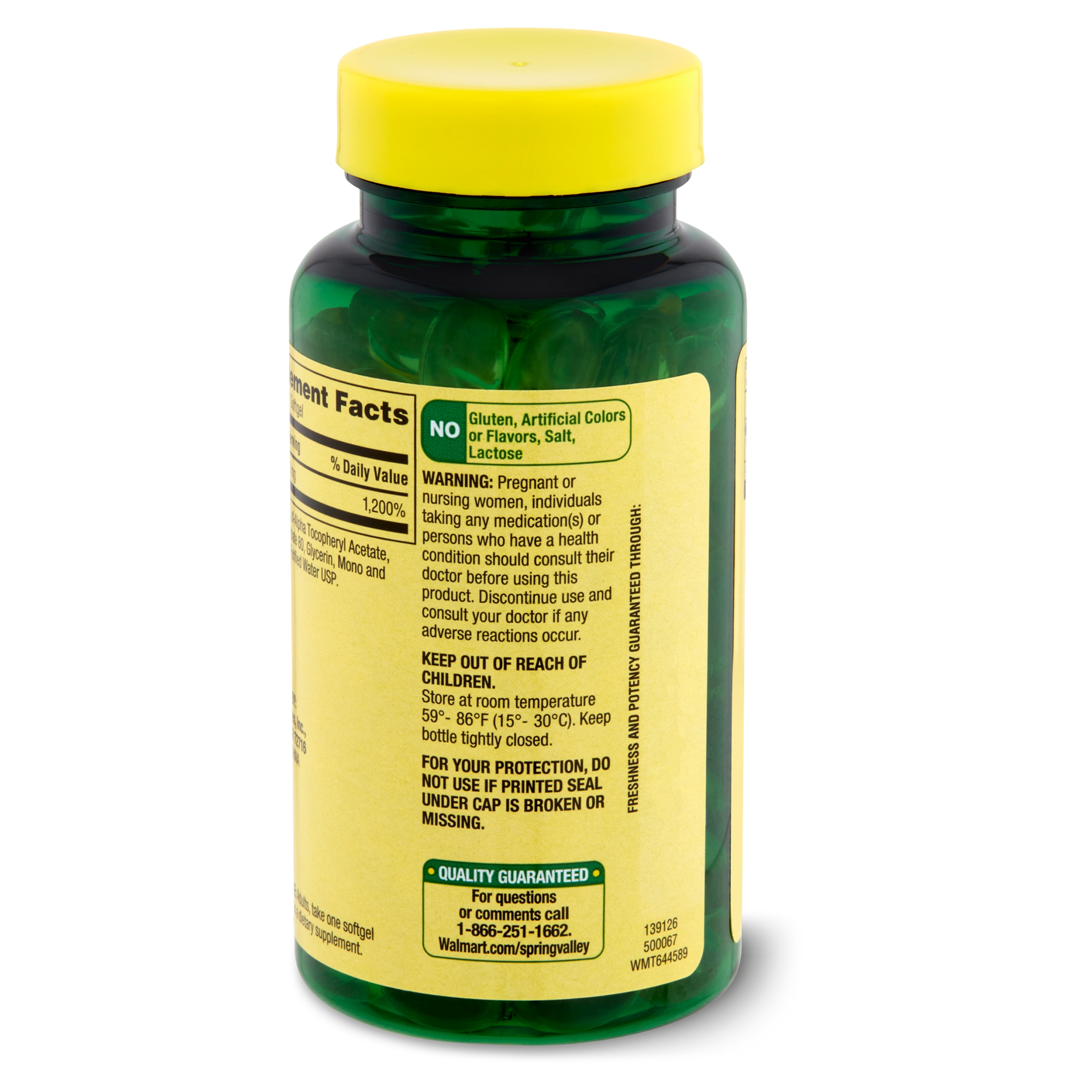 Spring Valley Water Dispersible Vitamin E Softgels, 180 mg (400 IU), 100 Ct