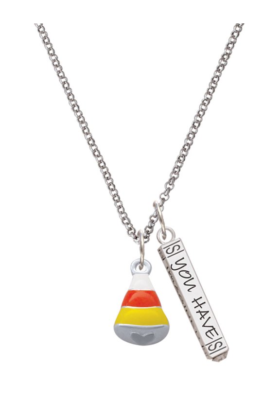 Silvertone 3-D Enamel Candy Corn Silvertone Live the Life You Have Imagined Bar Charm Necklace, 23"