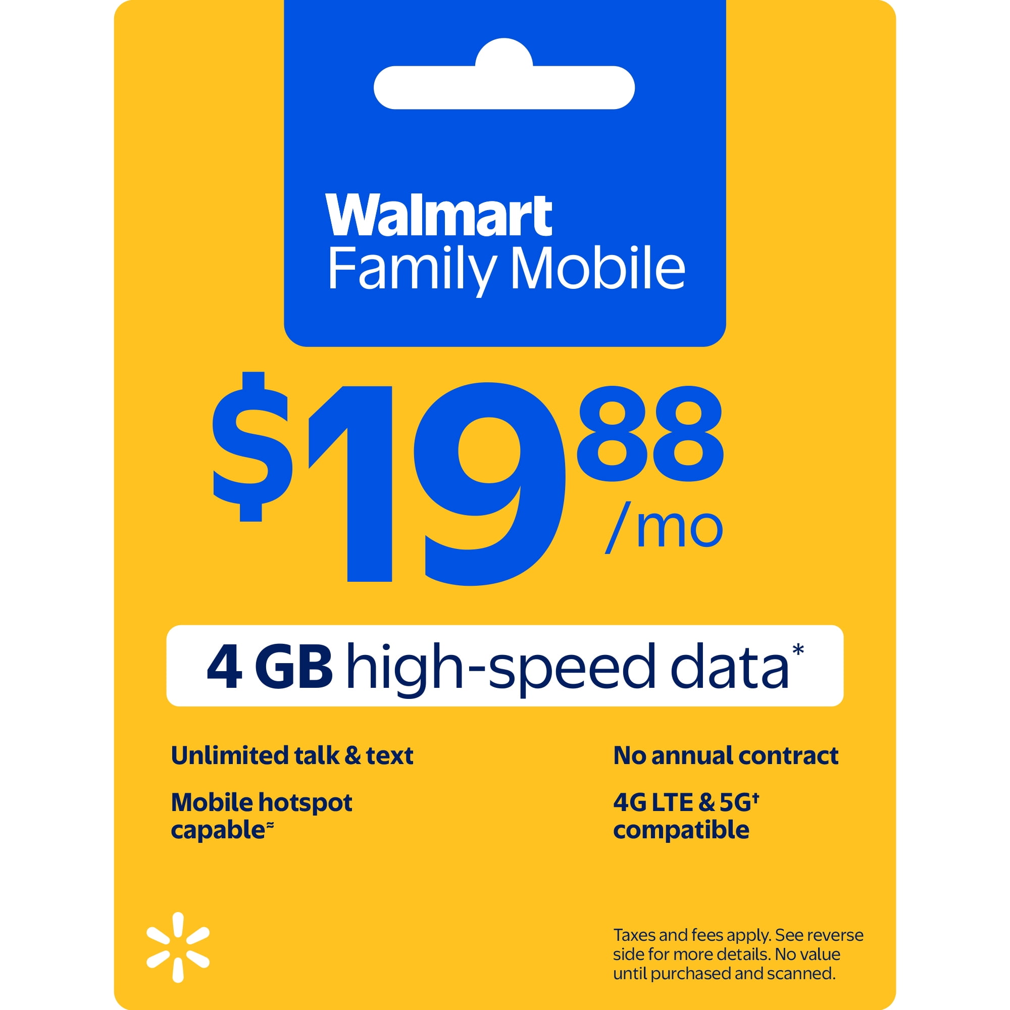 Walmart Family Mobile Unlimited Talk & Text Monthly Prepaid Plan (4 GB data at High Speed, then 2G*) Direct Top Up