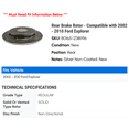 thumbnail image 2 of Rear Brake Rotor - Compatible with 2002 - 2010 Ford Explorer 2003 2004 2005 2006 2007 2008 2009, 2 of 2