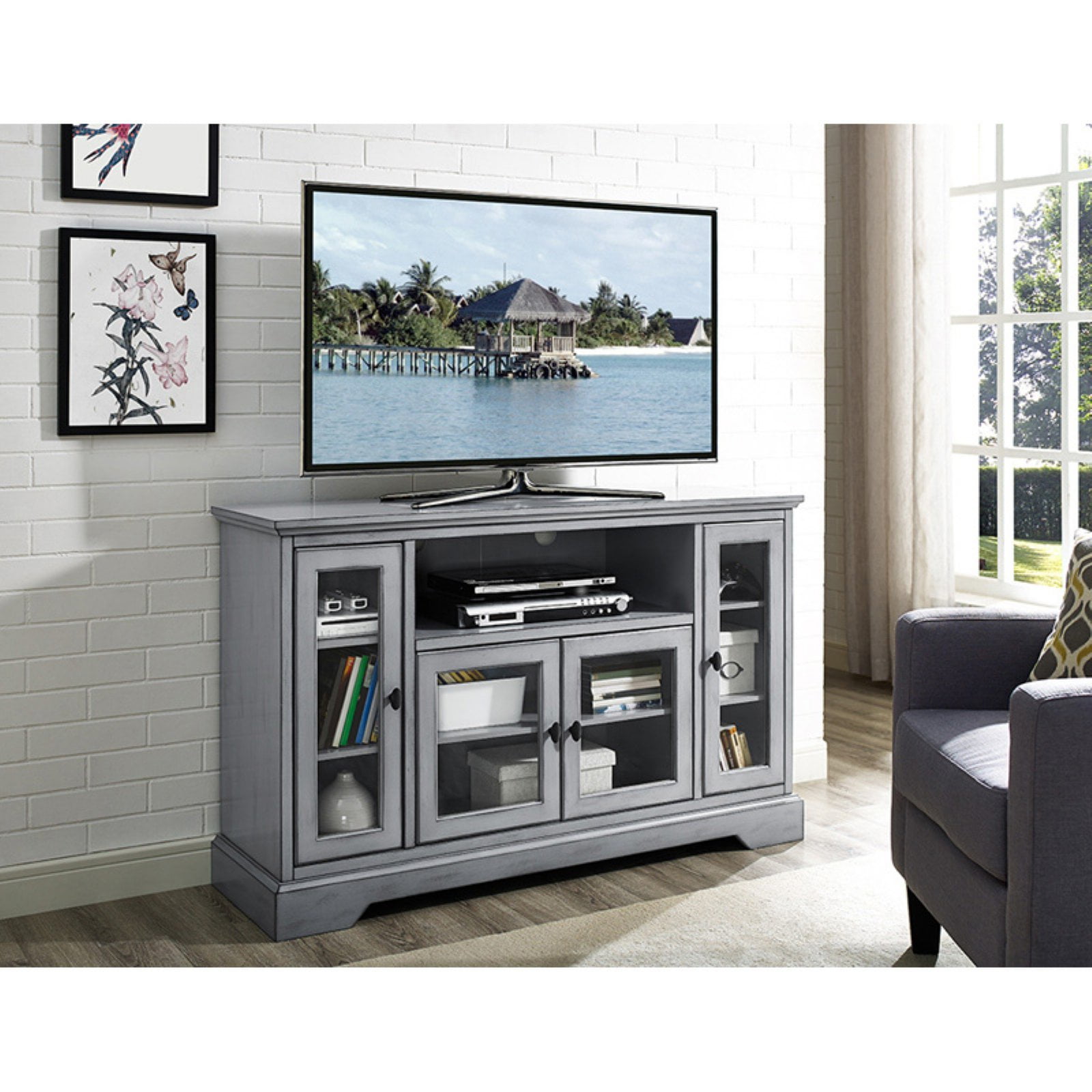 Walker Edison Wood 52 in. Highboy Storage TV Media Console