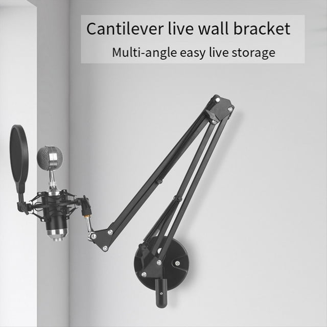Soporte Ajustable Soporte para Micrófono Montado en la Pared Base Fija Orificios de Perforación Soporte Universal para Micrófono y Luz