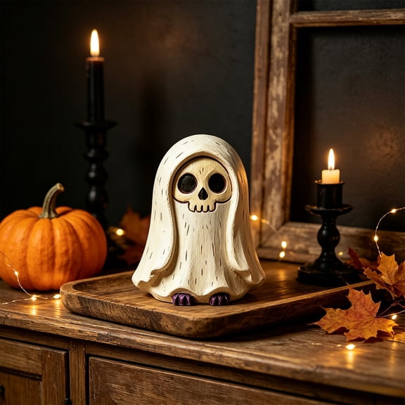 WDOBM Halloween Decorations, Hand Carved Wooden Halloween Tabletop Decor Ornament, Halloween Home Decor, Halloween Ghost, Halloween Tabletop Decor for Holiday Gifts