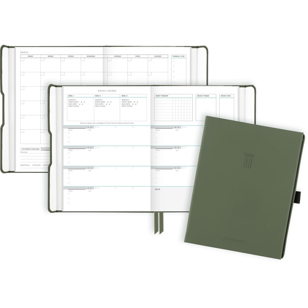 AT-A-GLANCE FOUNDATION Undated Weekly Monthly Planner Green Small 5 12 x 8 12 -