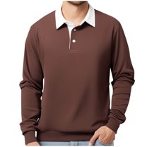 Golf Shirts for Men Long Sleeve Button Collared Sweatshirts Mens Business Casual Color-Block Pullover Slim-Fit Lapel Office Work Sweatshirt Tops