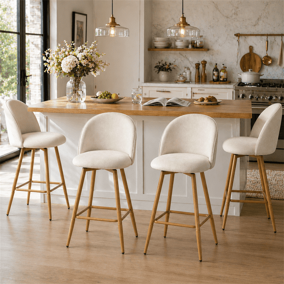 Homy Casa Bar Stools Set of 4, 26.8" Swivel Counter Height Stools with Padded Seats, Beige