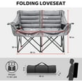 thumbnail image 3 of Double Camping Chair for Adults, 2 Person Loveseat Camping Chair with Cup & Wine Glass Holder, Portable Padded Double Folding Chairs for Outdoor Camp Lawn Picnic Sports, Support 600LBS (Grey), 3 of 14