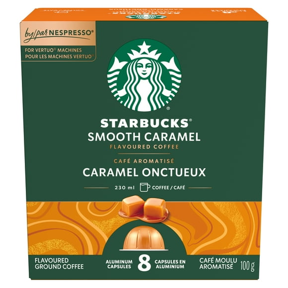 Starbucks Smooth Caramel, For NESPRESSO VERTUO, Flavoured Blonde Roast, Notes of Buttery Caramel and Vanilla, NESPRESSO Coffee Capsules, 8 ct, 100 g