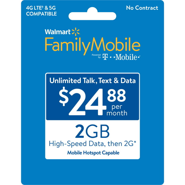 Walmart Mobile $24.88 Unlimited Monthly Plan (2GB at High Speed, then 2G*) e-PIN Top Up (Email Delivery) - Walmart.com