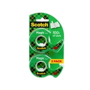 Scotch Magic Tape Dispenser, Clear, Matte, 3/4 in x 600 in, 2 Dispensers