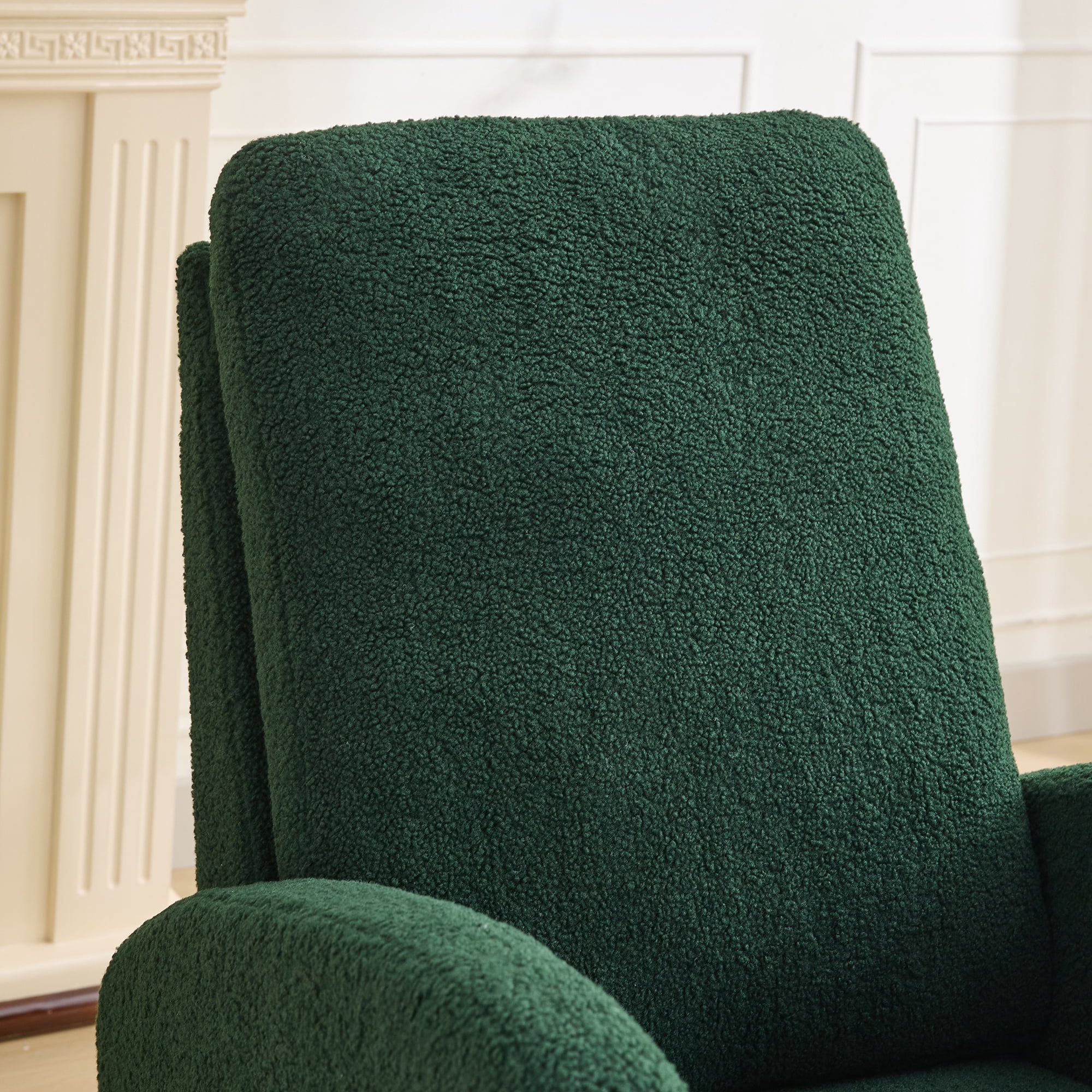 27.2"W Rocking Chair for Nursery, Sherpa Glider Chair with High Back and Side Pocket, Rocking Accent Armchair with Rubber Wood Legs for Living Room/Bedroom.Green