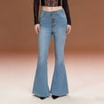 thumbnail image 4 of Cutuoiiu Light Wash High Waisted Flare Jeans for Women Multi-Button Closure Stretchy Denim Trousers for Casual Outings Gifts, 4 of 8
