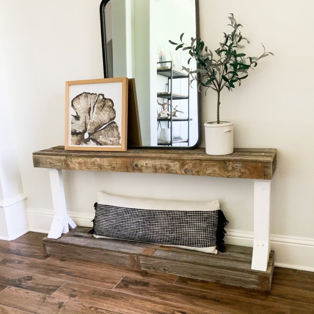 Woven Paths White Rustic Reclaimed Barb Console Table, Large