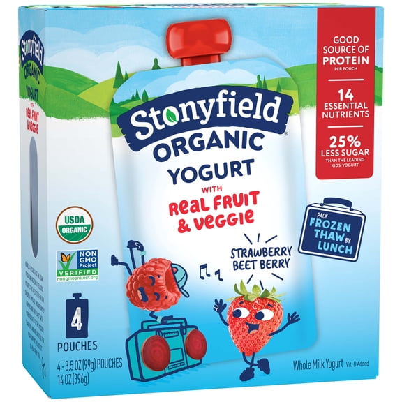 Stonyfield Organic Kids Whole Milk Yogurt Pouches, Strawberry Beet Berry, 3.5 oz., 4 Count