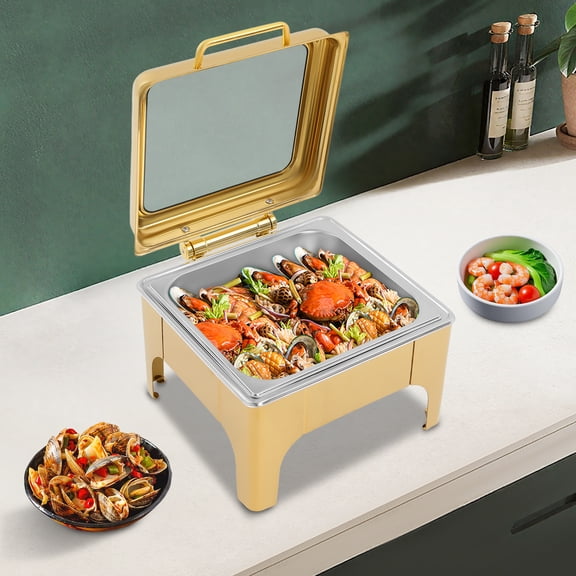 Gold Buffet Chafing Dish Set Stainless Steel Food Warmer 6L Buffet Warmer for Large Gatherings, Buffets