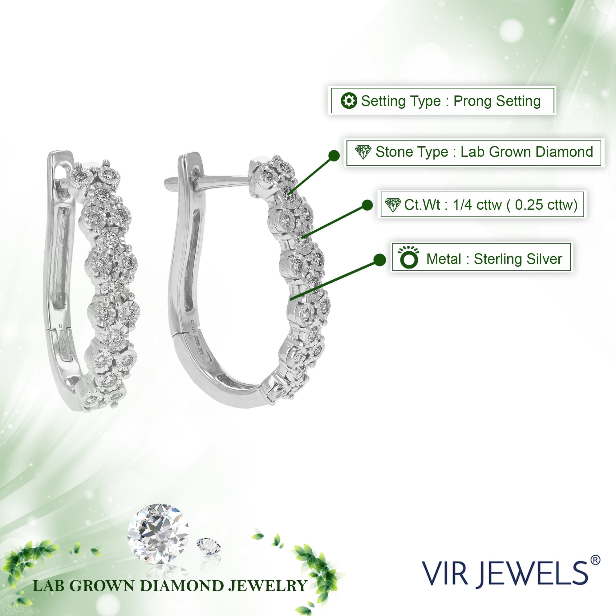 Vir Jewels 1/4 CTTW Lab Grown Diamond Hoops Earrings in Sterling Silver With Clip On Backs For Women