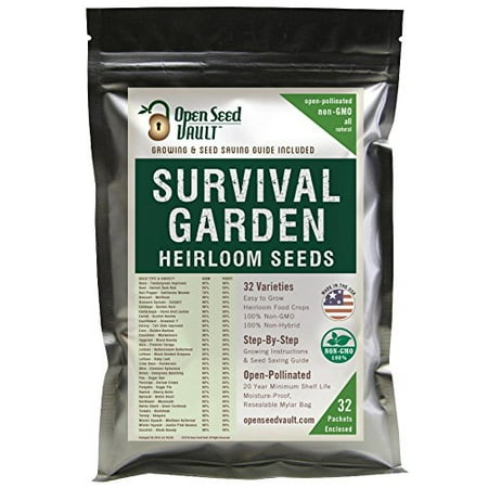 15,000 Non GMO Heirloom Vegetable Seeds Survival Garden 32 Variety Pack by Open Seed (Best Price Garden Seeds)