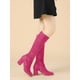 thumbnail image 2 of Botas hasta la rodilla Allegra K Tacón grueso Cremallera lateral Punta redonda Rosa caliente 41, 2 of 7
