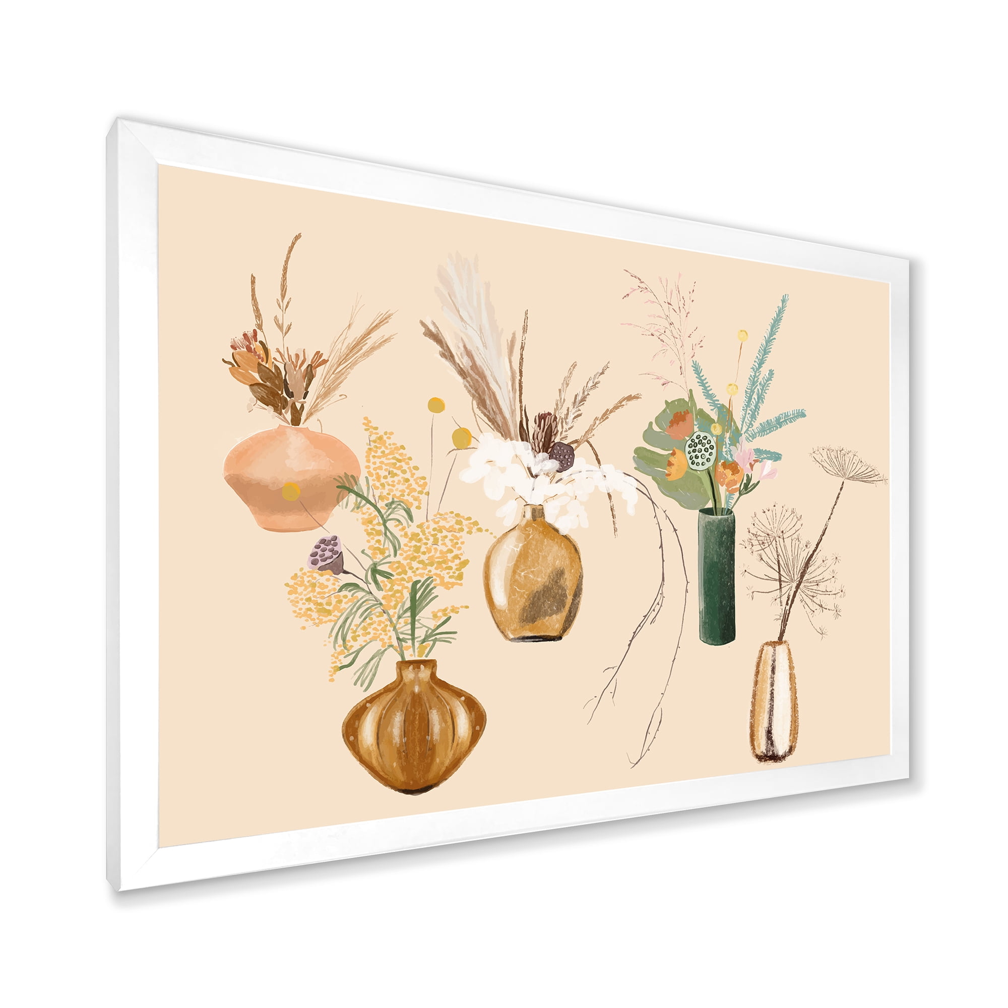 Designart 'Gold Vases With Bouquets Of Wildflowers III' Traditional Framed Art Print