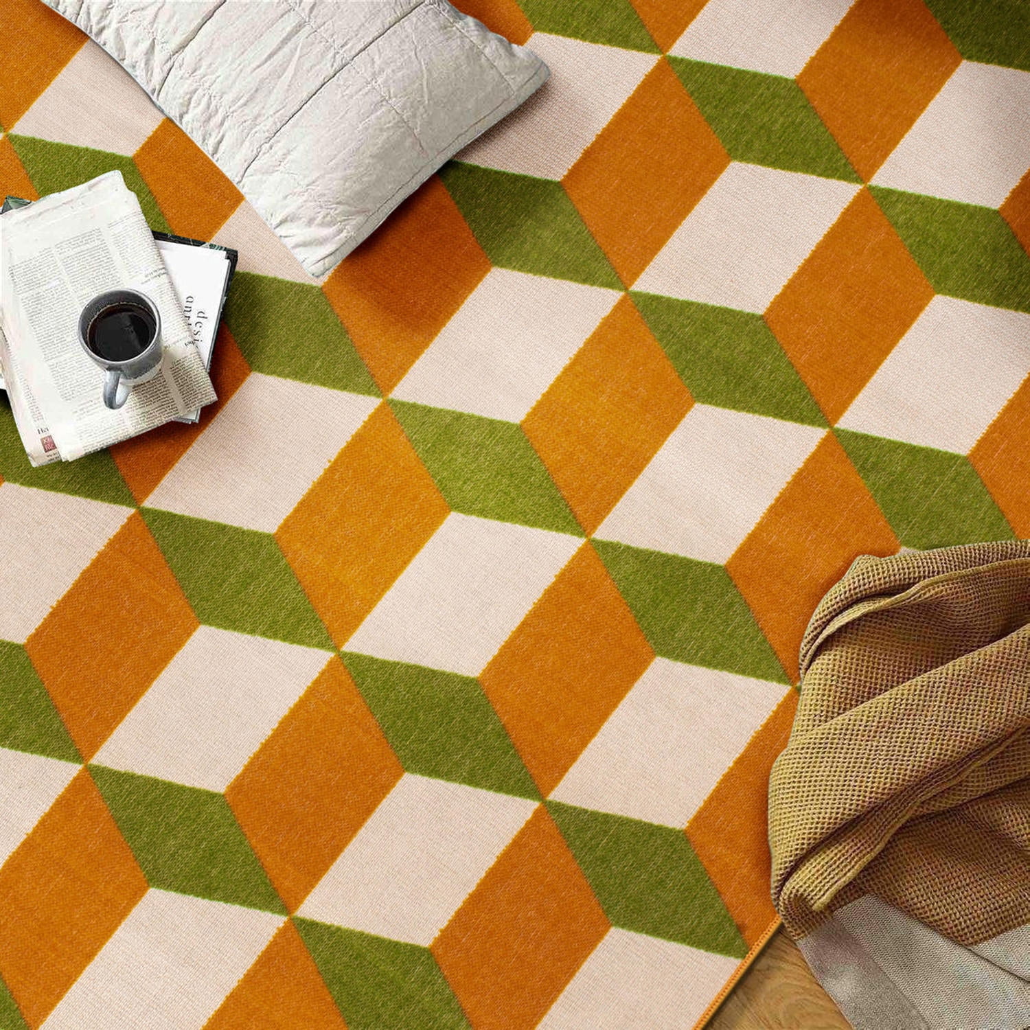 World Rug Gallery Contemporary Geometric Flatweave Indoor/Outdoor Area Rug - ORANGE 7'10"X10'