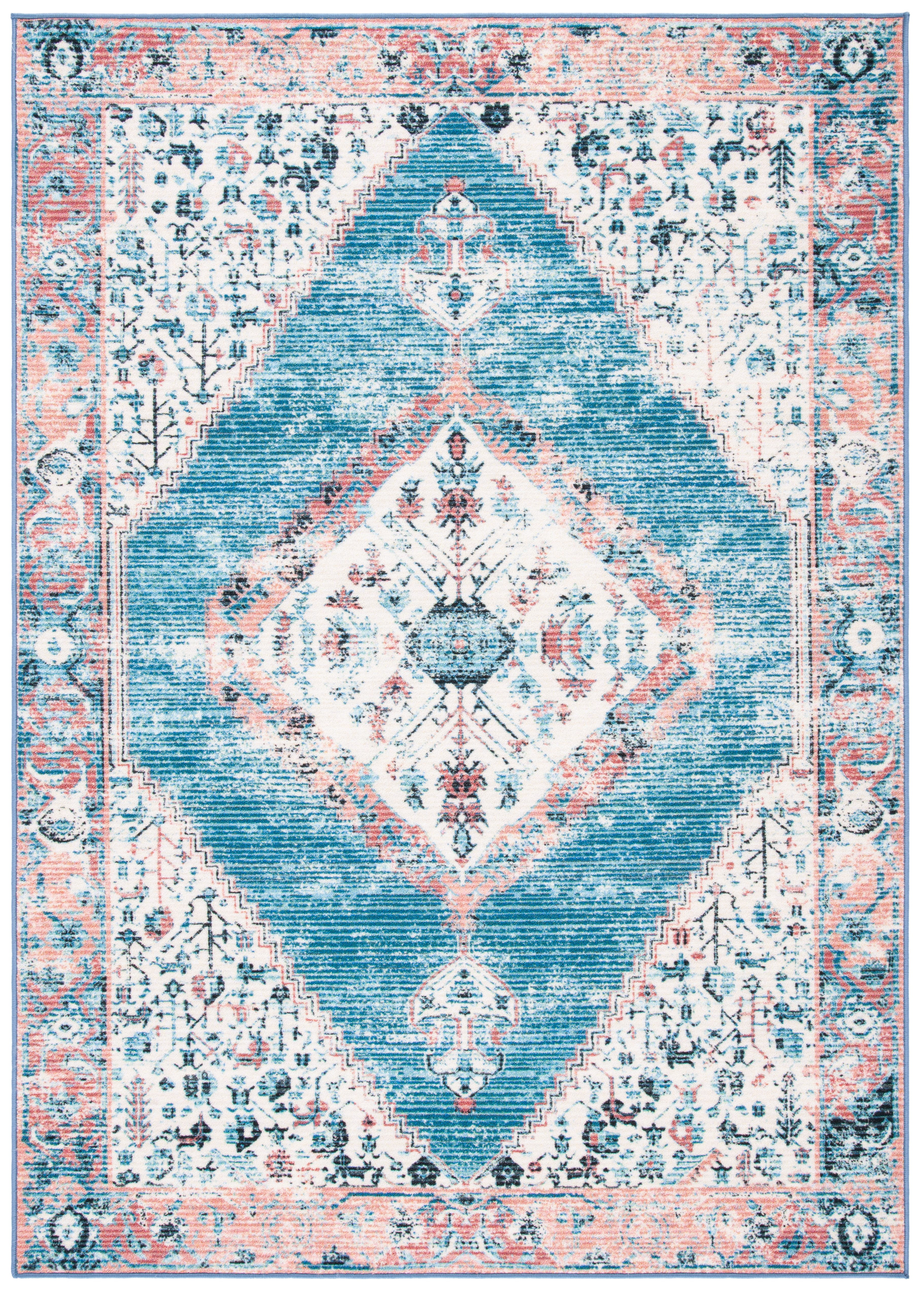 SAFAVIEH Journey Seachlann Floral Distressed Area Rug, Ivory/Blue, 8'9" x 12'