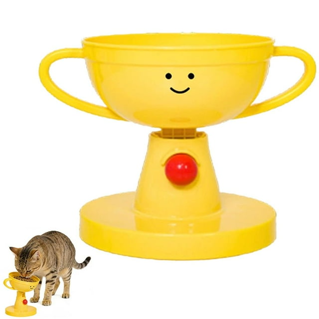 Pet Feeding Bowl Station with Adjustable Height and Tilted Angle in Yellow, ABS Material, Multiple Sizes Available