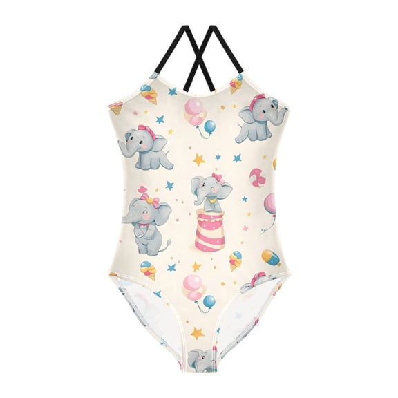 Spaghetti Strap Little Elephant One Piece Swimsuit Stretch Beach Sport Bathing Suit Size 3T-10T