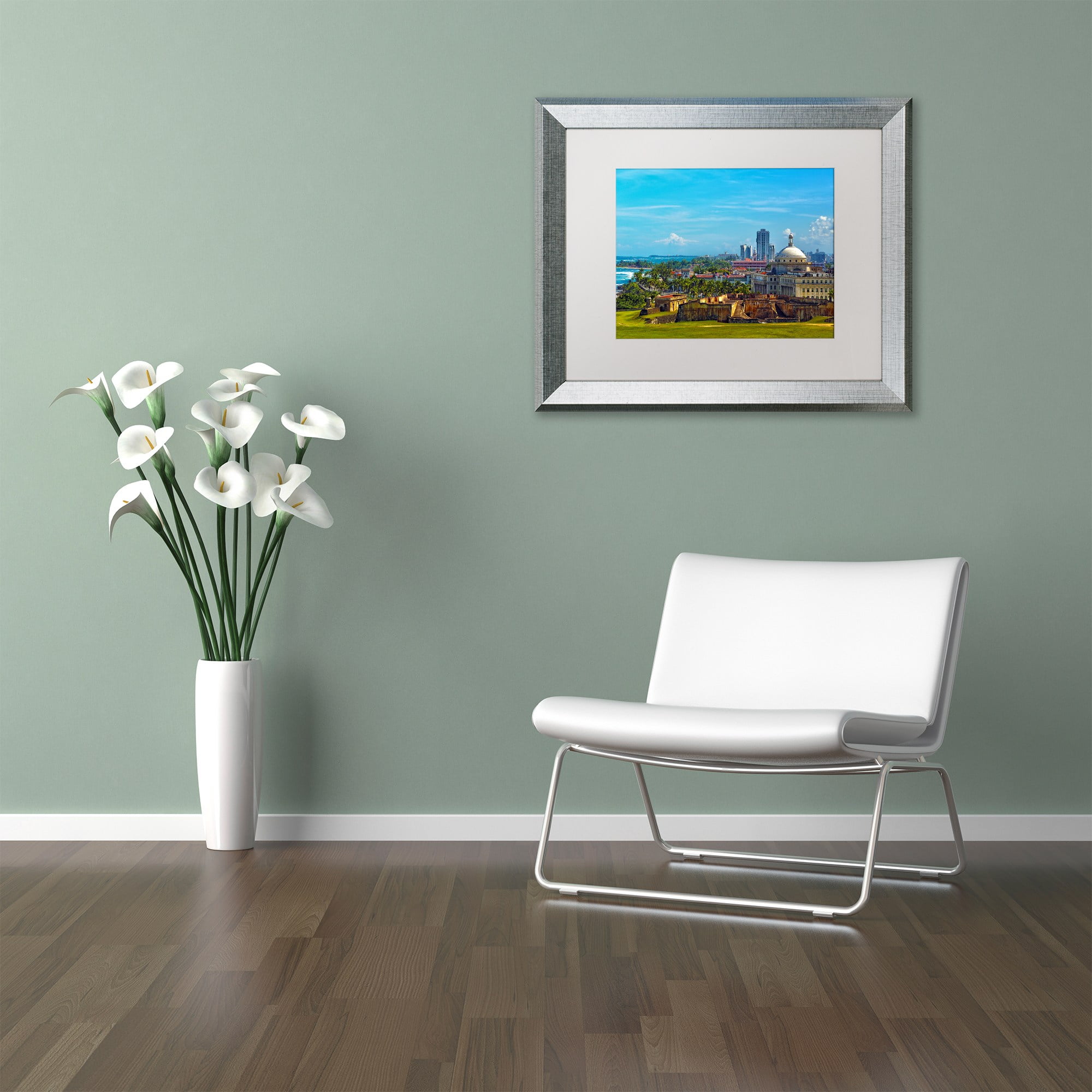 Trademark Fine Art "Old San Juan" Canvas Art by CATeyes, White Matte, Silver Frame