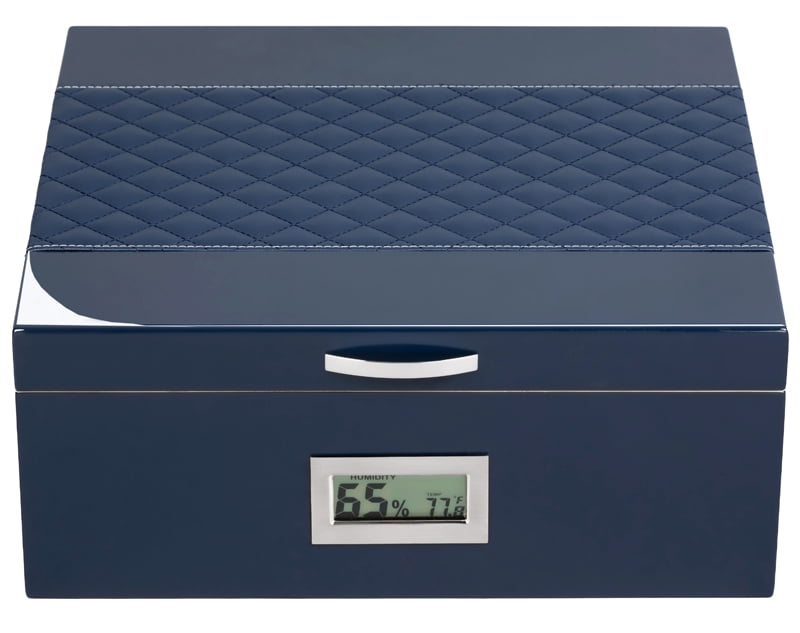 Prestige Import Group - Hampton Diamond Stitch Leather & Lacquer Finish Cigar Humidor - Capacity: Up to 200 - Color: Royal Blue