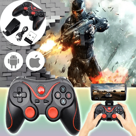 Universal Wireless Bluetooth Gamepad Controller for Android TV/Phone/PC/Tablet. 3.0 Joystick Remote, Best Gift for Gaming (Black-Red)