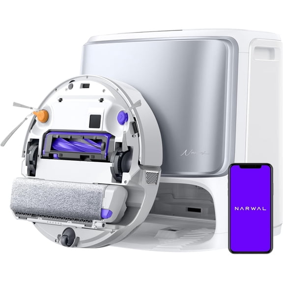 Restored NARWAL Flow Robot Vacuum and Mop Combo, FlowWash Real-Time Self-Cleaning Track Mop, 22,000 Pa Suction, Dual-Camera AI Obstacle Avoidance, Carpet & Edge Cleaning, Self-Emptying Robot Vacuum (Refurbished)