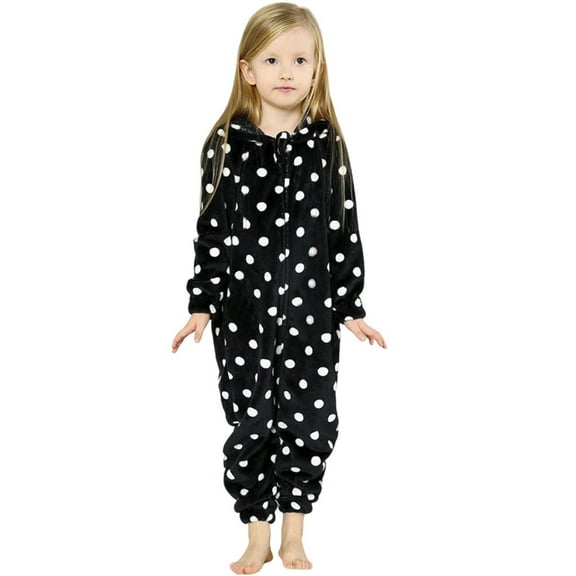 BOOMNY Girls Flannel Jumpsuits Dot Graphic Long Sleeve Buttons Jumpsuits for Kids Soft Warm Loungewear Jumpsuit