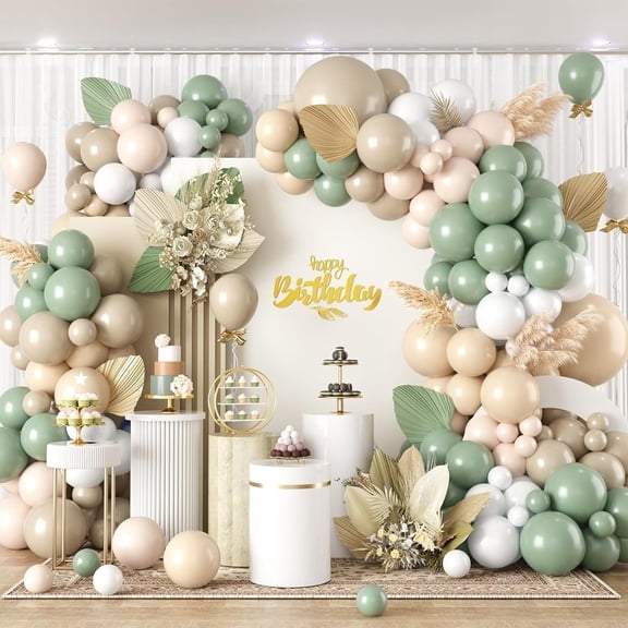 122pcs Balloon Arch Kit with Sage Green Sand White Gold Balloons for Bridal Shower Wedding Engagement Birthday Party Decorations