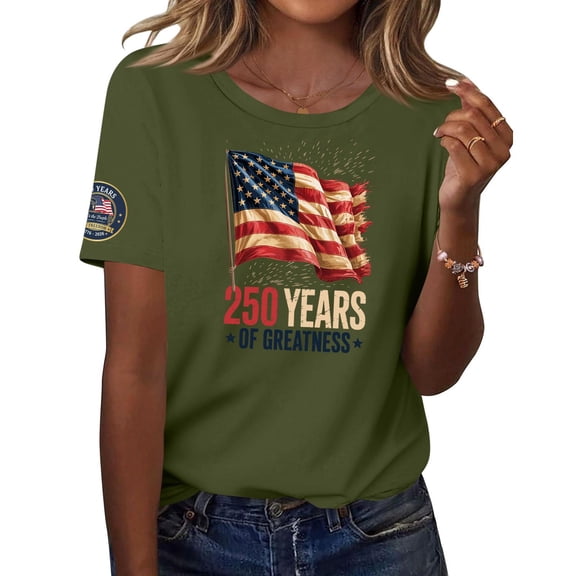 Women Independence Day T-shirt the 250th Anniversary Shirt for Women of The United States Casual Crew Neck Top Suitable for Celebrating American Anniversaries.