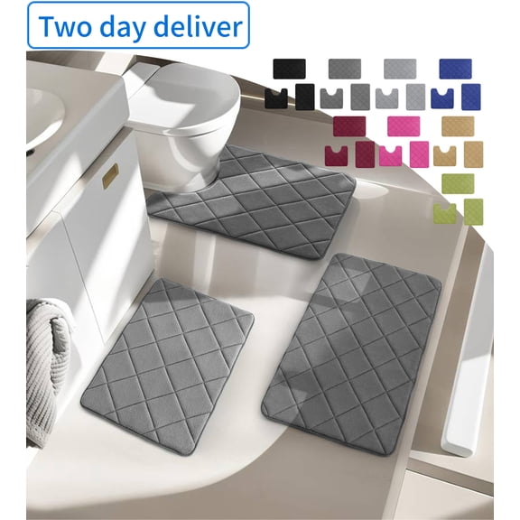 3PC Bath Mats for Bathroom, Shower Mats Soft Comfortable Water Absorption, Bathroom Rugs Non Slip Thick Machine Washable Easier To Dry Dark