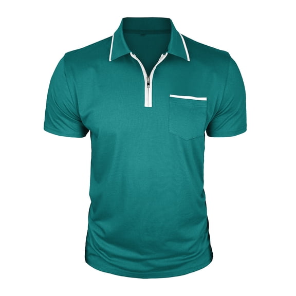 Kilaqueen T Shirts for Man 1/4 Zipper Lapel Short Sleeve Color Block Tops Fashion Classic Retro Golf Sport Shirts with Pocket