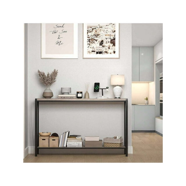 Dragonpad 2-Tier Narrow Console Sofa Table With Storage Shelf, Wood Entryway Table, V Side Design, 50 Lbs Load Capacity, Metal Frame Multipurpose Accent Tablefor Living Room Bedroom Couch Hallway