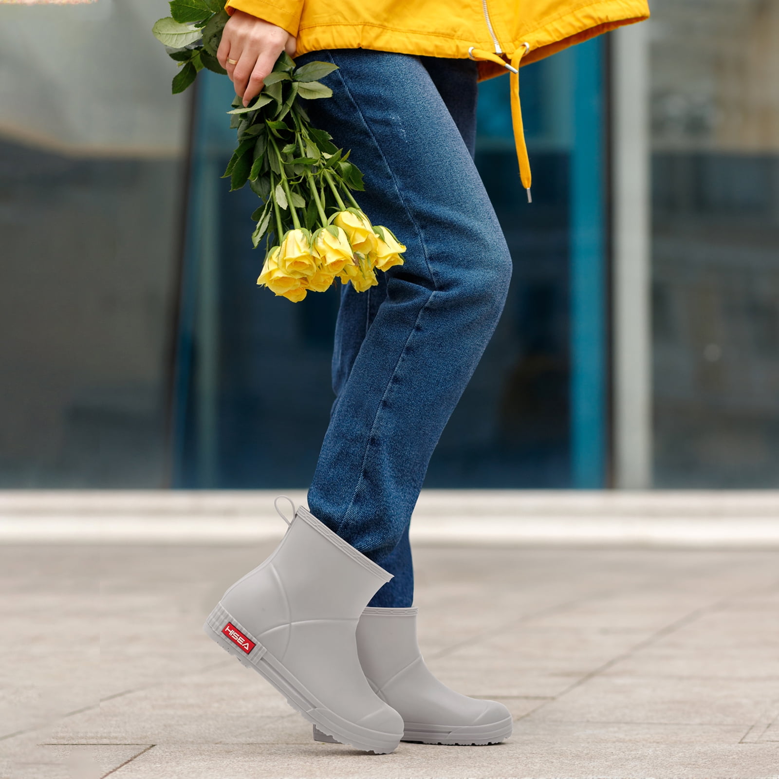 HISEA Waterproof Rain Boots for Women，Chelsea Anti-Slip Garden Work Shoes，Grey，Size 8.5