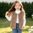 thumbnail image 6 of Lutiedan Girls Faux Furs Vest Kids Sleeveless Button Down Fluffy Coat Fleece Warm Layering Winter Waistcoat 18M-13Y,Coffee, 6 of 7
