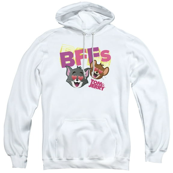 Tom and Jerry Movie Bffs Unisex Adult Pull-Over Hoodie,White, Small
