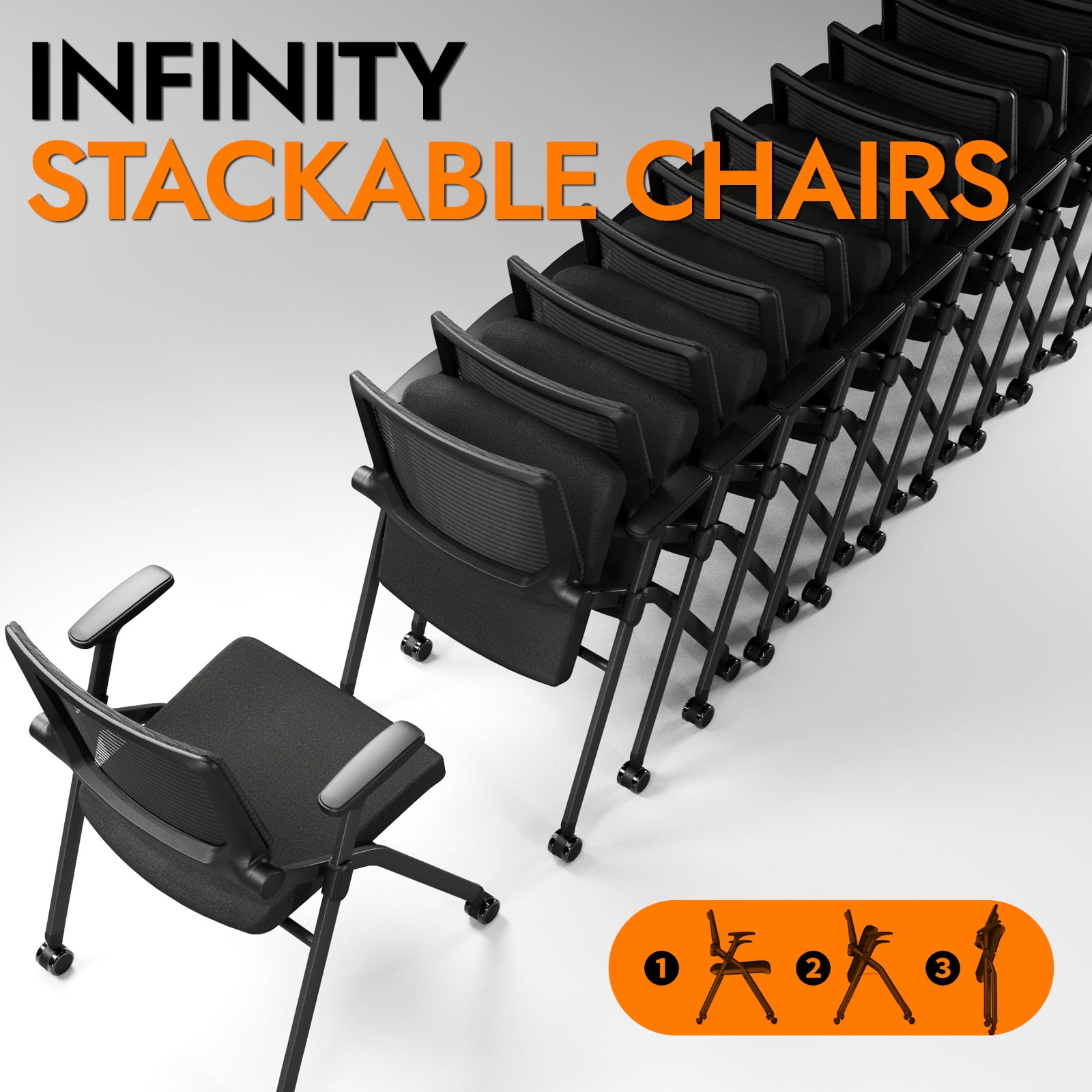 FYLICA Stackable Conference Room Chairs with Wheels and Paddle, Ergonomic Mesh Back and Arms for Meeting, Conference, Reception, Training Room & Home Office Desk Folding Chairs（1 Pack）
