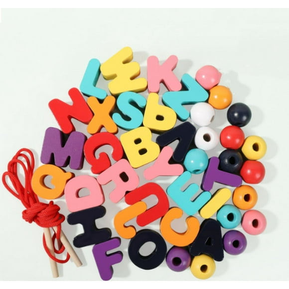Alphabet style wooden stacked toys for children's threading game, balanced stacked building block game series, wooden beads with balls, children's educational toys, baby 2, 3, 4, 5 years old
