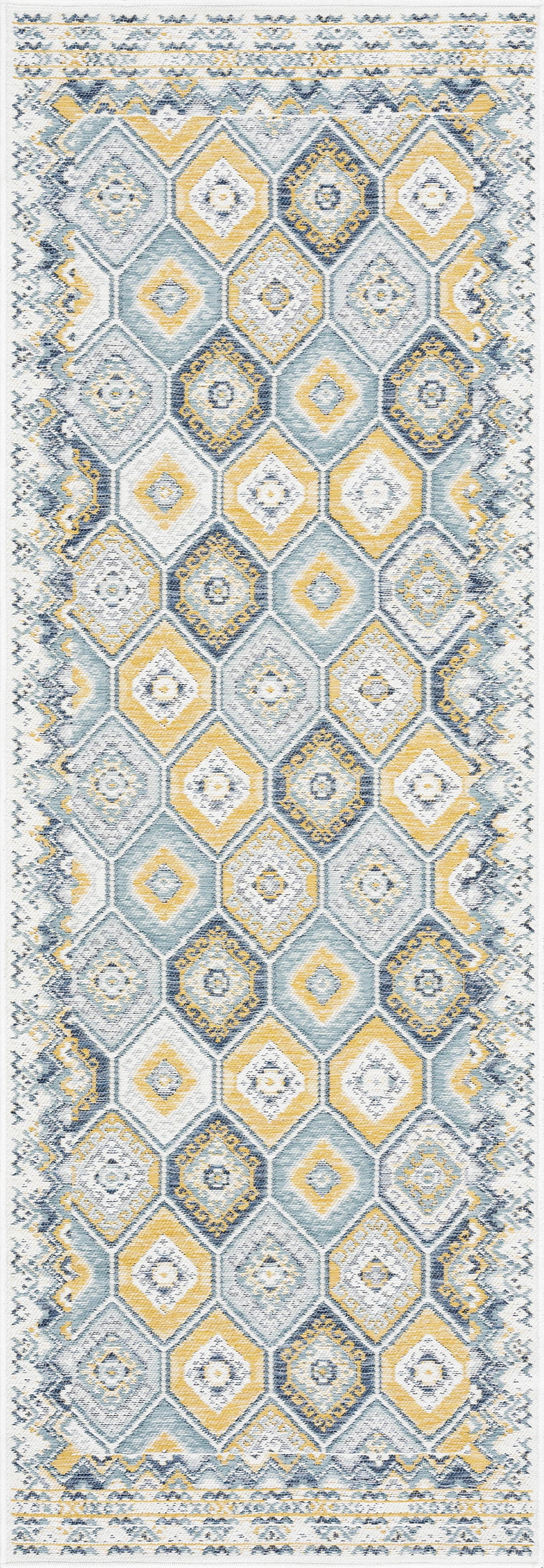 Bliss Rugs Geometric Indoor Outdoor Rug Reversible Runner Rug for Patio, Hallway, Entryway, Deck, Navy ,2' x 8'