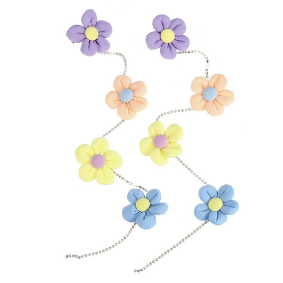 Unique Bargains 2pcs Rhinestone Flower Shape Long Tassel Hair Clip Chains Women Wedding Party Purple Yellow Orange Blue