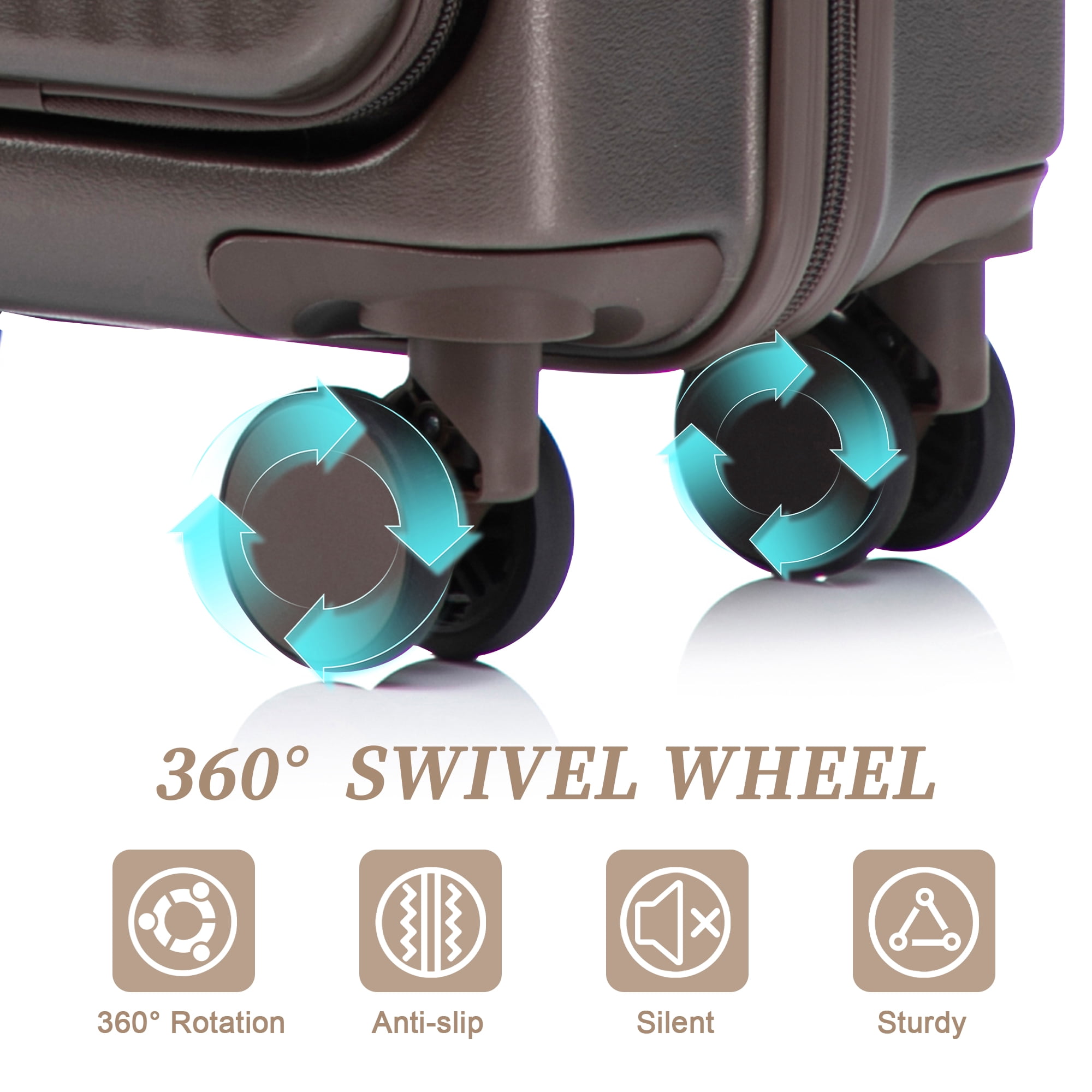 14"/20" 2 pcs/set in ABS Spinner Wheel Luggage, with Combination Lock and Front Opening Design, 14" Cosmetic Case (Brown)