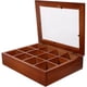 thumbnail image 1 of Soporte de madera para bolsitas de té, estuche de almacenamiento para bolsitas de té, soporte para bolsitas de especias con 12 compartimentos y tapa transparente, 1 of 7